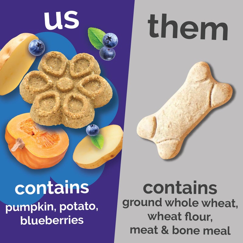 Fruitables Biggies Dog Biscuits, Healthy Treats for Dogs, Doggie Biscuits, Crunchy Pumpkin Treats, Made Without Wheat, Corn and Soy, Made in The USA, Pumpkin and Blueberry Flavor, 16oz - Image 4