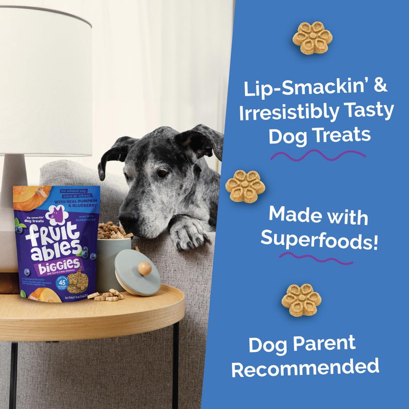 Fruitables Biggies Dog Biscuits, Healthy Treats for Dogs, Doggie Biscuits, Crunchy Pumpkin Treats, Made Without Wheat, Corn and Soy, Made in The USA, Pumpkin and Blueberry Flavor, 16oz - Image 3