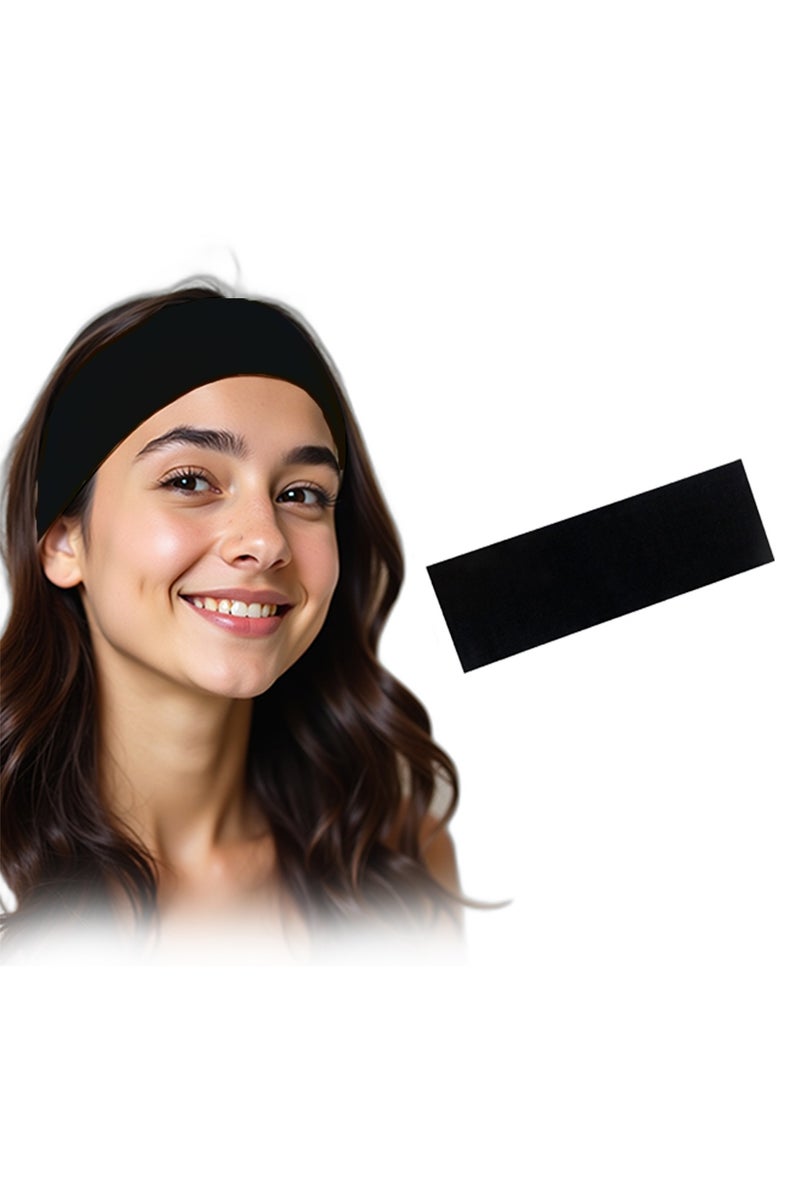 شريط راس عريض للغاية 7 سم سادة قابل للتمدد للجنسين عصابة راس ناعمة لليوجا (اسود) - Image 1
