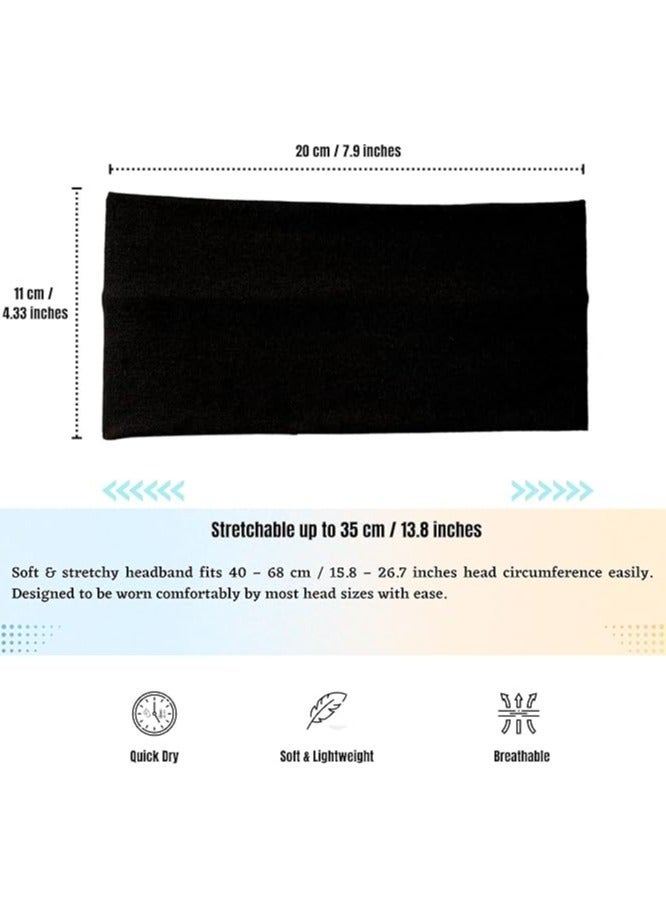 Extra Wide 7cm Plain Stretch Unisex Soft Yoga Headband (Black) - Image 3