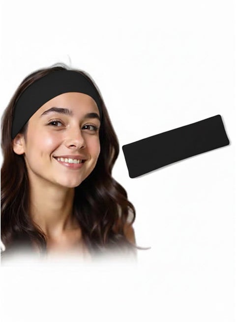 شريط راس عريض للغاية 7 سم سادة قابل للتمدد للجنسين عصابة راس ناعمة لليوجا (اسود)