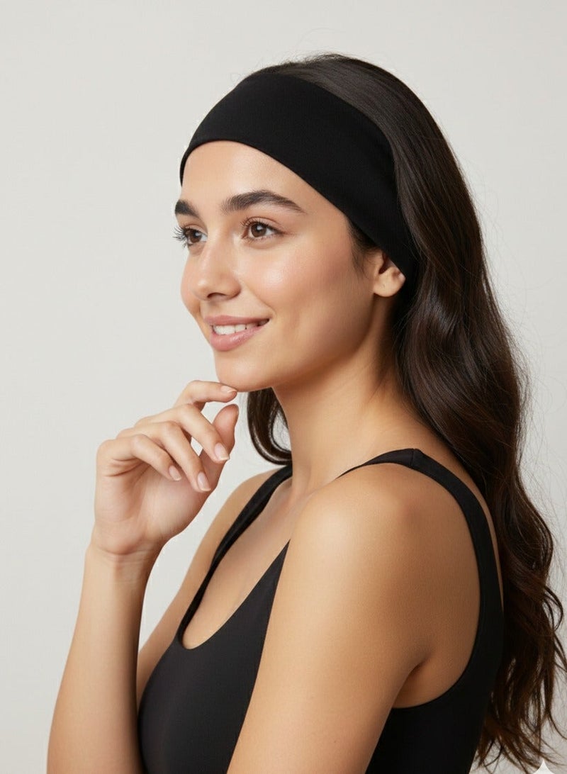 Extra Wide 7cm Plain Stretch Unisex Soft Yoga Headband (Black) - Image 4