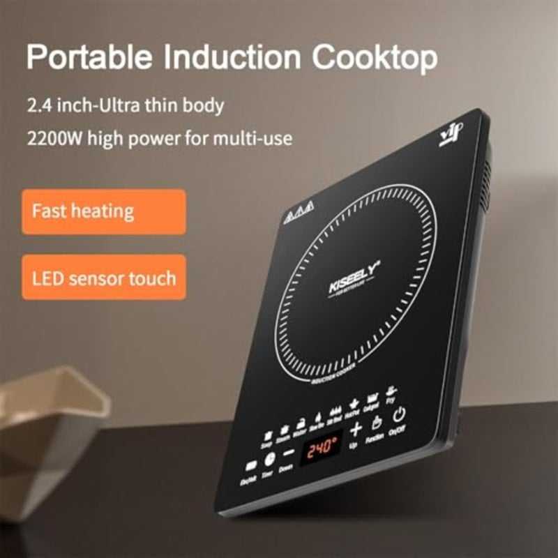 Portable Induction Cooktop, Low Noise Hot Plate Single Electric Cooktops Countertop Stove with Timer - Image 3