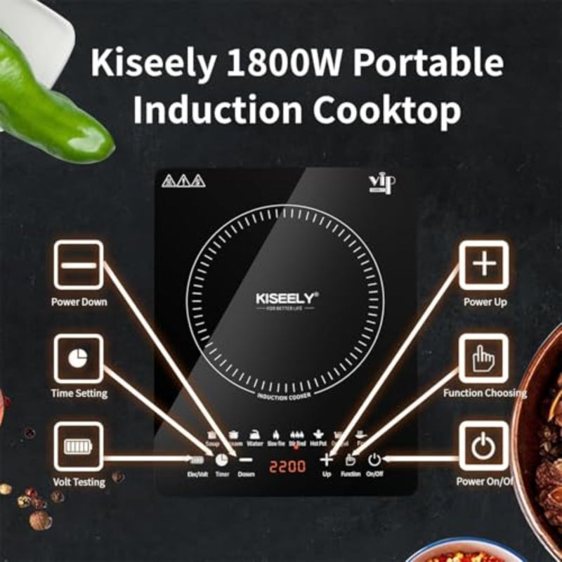 Portable Induction Cooktop, Low Noise Hot Plate Single Electric Cooktops Countertop Stove with Timer - Image 5