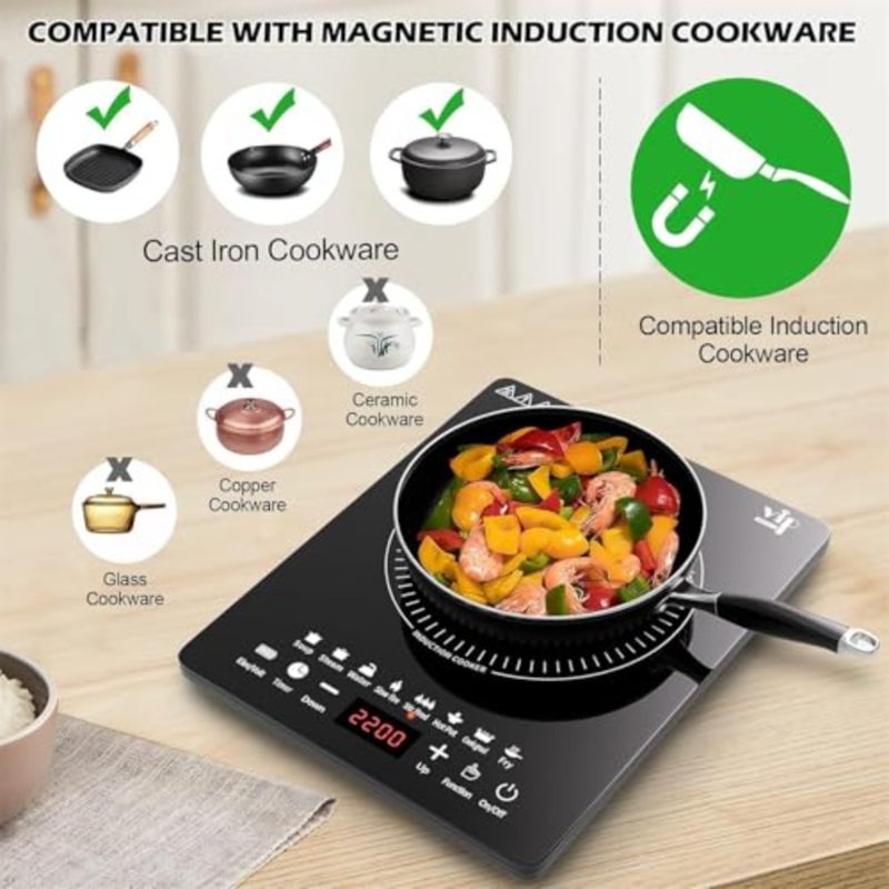 Portable Induction Cooktop, Low Noise Hot Plate Single Electric Cooktops Countertop Stove with Timer - Image 2