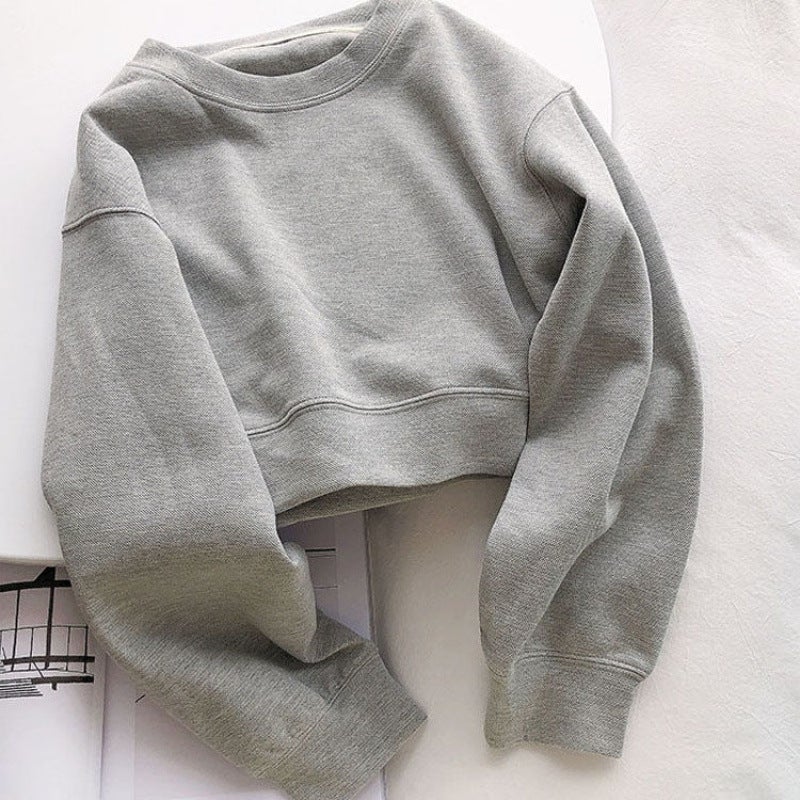 2024 Spring and Autumn Korean Style Sweatshirt Womens Loose Trendy Short All-match Student Thin Hoodless Jacket Long-sleeved Top Trendy Brown - Image 2