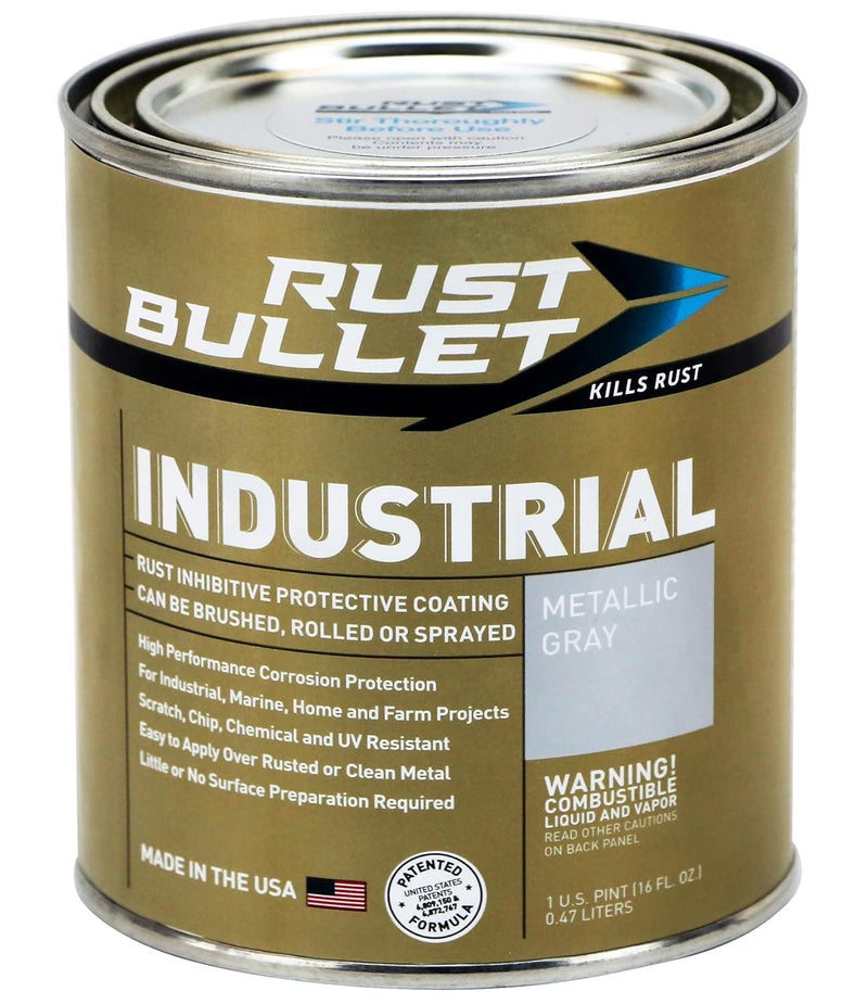 RUST BULLET Industrial - Metallic Gray - 1 Pint - Rust Preventative Coating for Industrial, Marine, Home and Farm Projects, Chip and UV Resistant, Durable Finish - Image 1