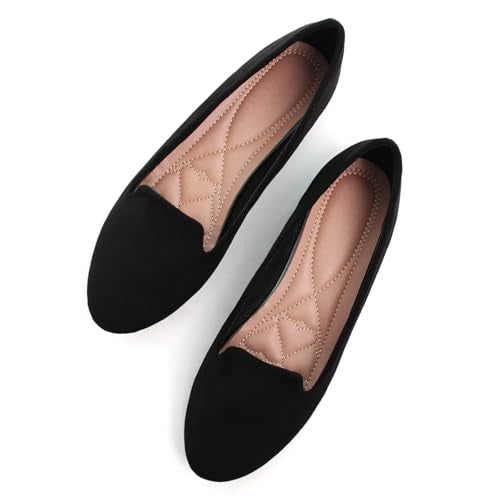 SAILING LU Women Round Toe Flats Comfortable Ballet Flat Shoes for Women Dressy Black Slip-ons Loafers Black Size 9