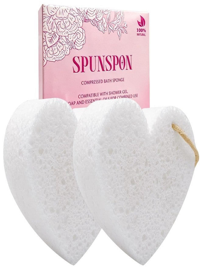 Spunspon 2 - Pack Heart Shape Body Buffer - All-in-One Exfoliating Sponge & Body Wash for Valentine's Gifts - White - Image 1
