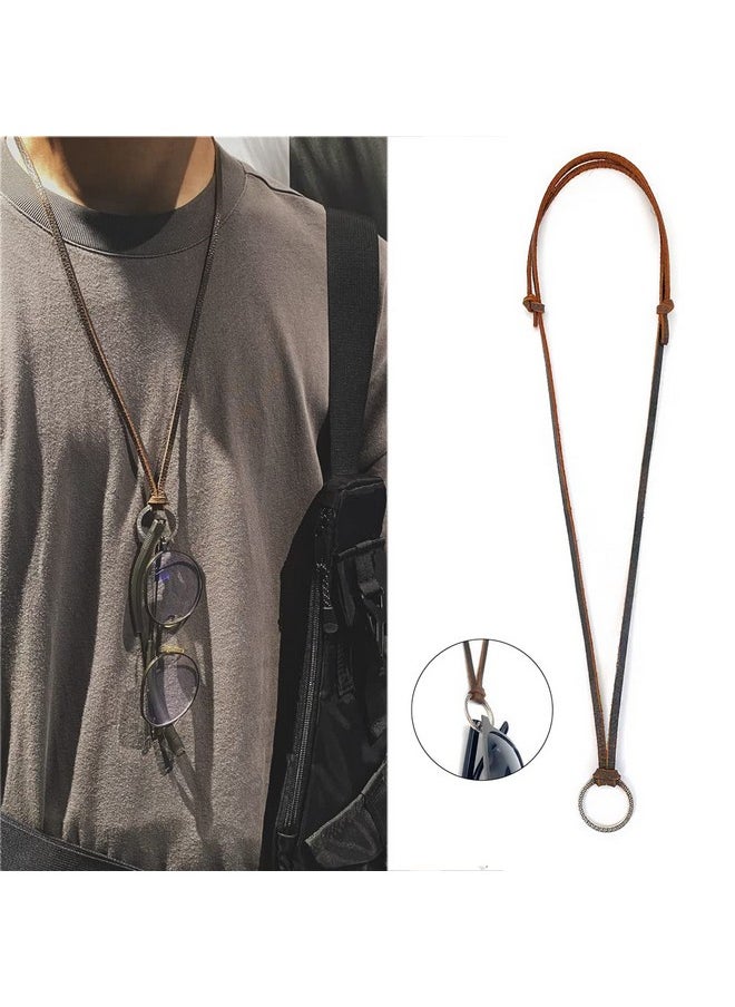 Decker Glasses Necklace Sunglasses Holder Hanging Ring Leather Cord Adjustable Eyeglasses Strap Alloy Loop Ring (Silver Ring)  - Image 2