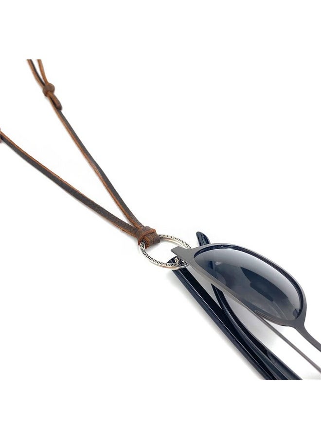 Decker Glasses Necklace Sunglasses Holder Hanging Ring Leather Cord Adjustable Eyeglasses Strap Alloy Loop Ring (Silver Ring)  - Image 4