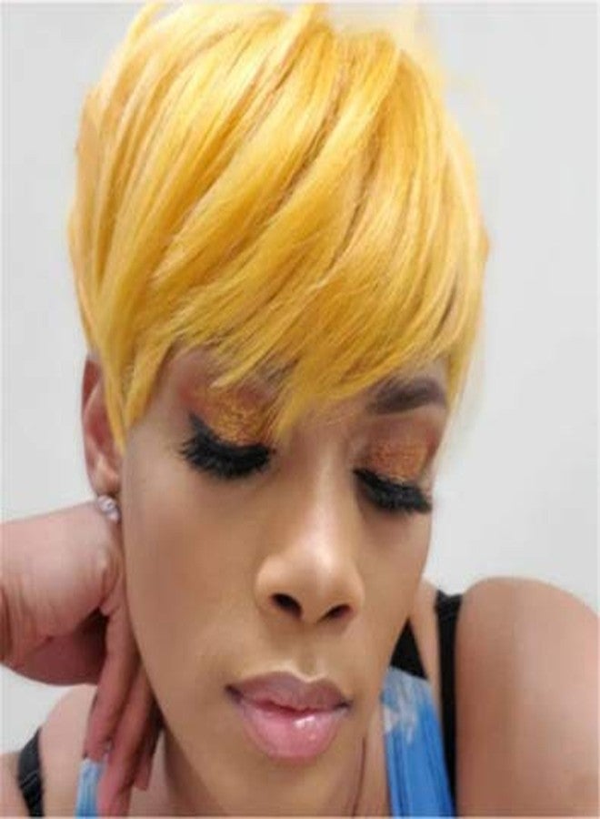FCHW-wig FCHW Short Yellow Hair Wigs Pixie Cut Wig Human Hair Wigs Hair Wig with Bangs Natural Short Wig Layered Wavy Style Short Wigs for Black Women - Image 2