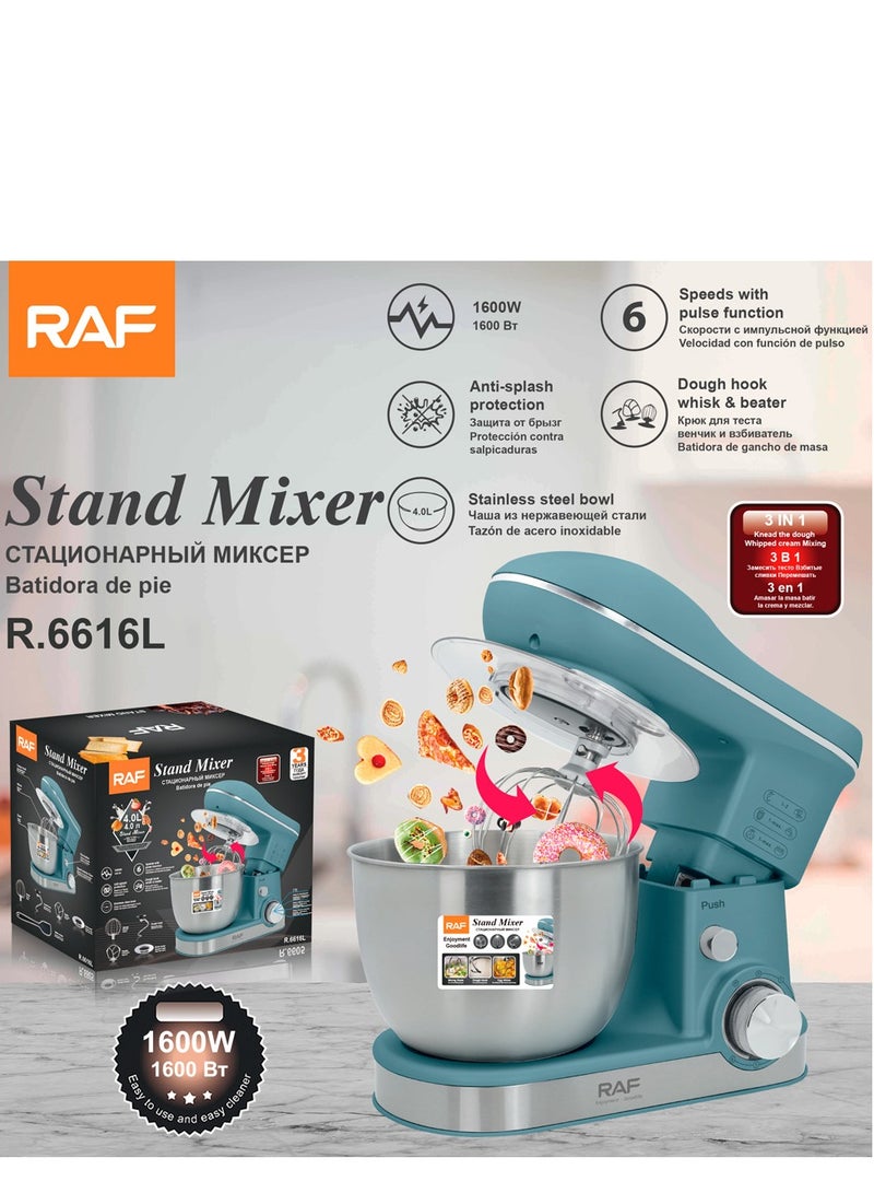 RAF  Stand Mixer, 1600W Kitchen Machine with 4.0L Stainless Steel Bowl, 6 Speed Control & Pulse Function, Dough Hook, Whisk & Beater – Multi-Function Food Mixer for Baking, Bread, Cakes & Cream - Image 5