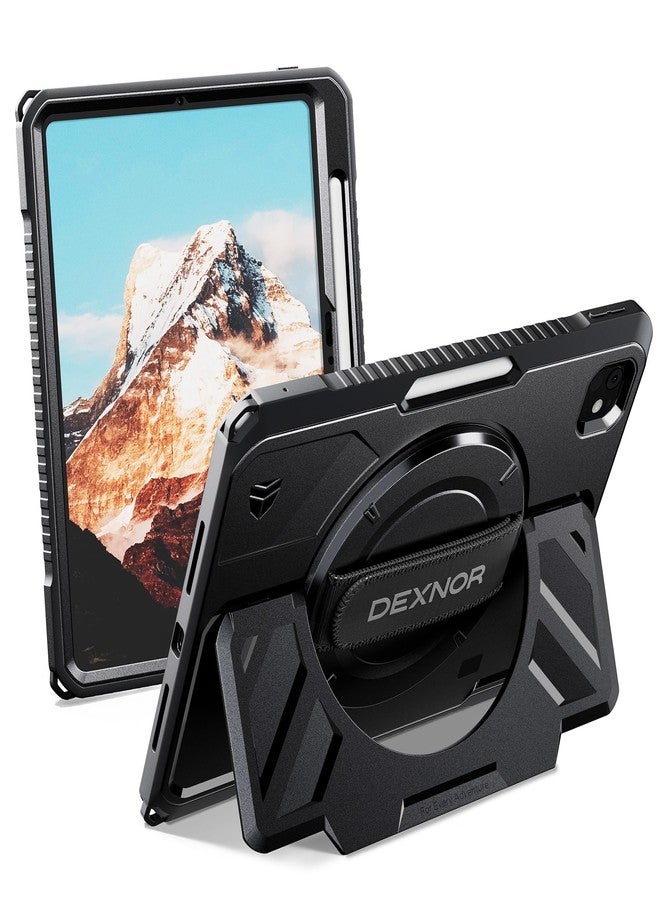 Dexnor for iPad Pro 11 inch Case M4 2024, Rugged Protective Case with 360° Rotating Hand Strap & Large Steady Stand & Screen Protector & Pencil Holder Shockproof Full-Body Bumper Cover, Black - Image 1