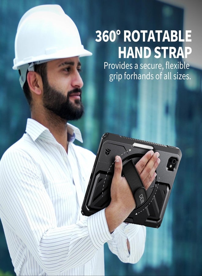 Dexnor for iPad Pro 11 inch Case M4 2024, Rugged Protective Case with 360° Rotating Hand Strap & Large Steady Stand & Screen Protector & Pencil Holder Shockproof Full-Body Bumper Cover, Black - Image 4