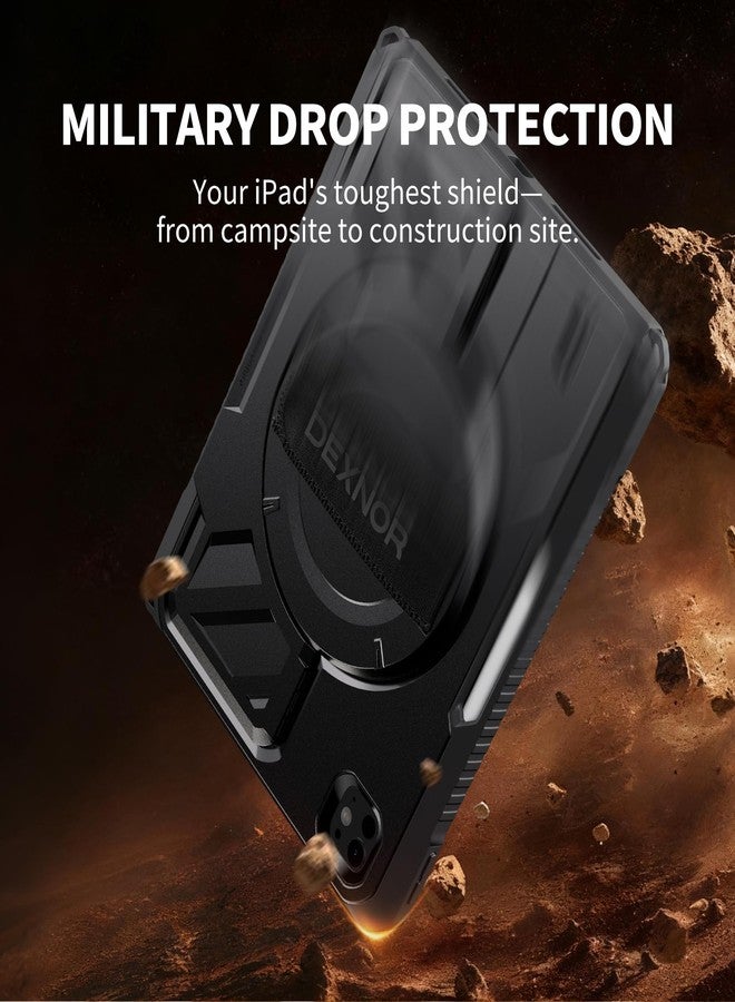 Dexnor for iPad Pro 11 inch Case M4 2024, Rugged Protective Case with 360° Rotating Hand Strap & Large Steady Stand & Screen Protector & Pencil Holder Shockproof Full-Body Bumper Cover, Black - Image 5