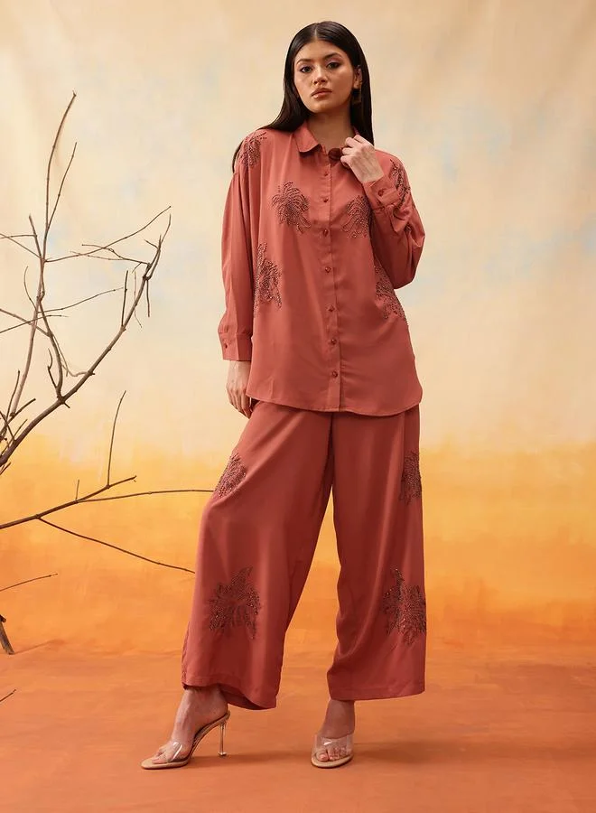 STREET 9 طقم قميص بأكمام طويلة مزين وسروال من ستريت