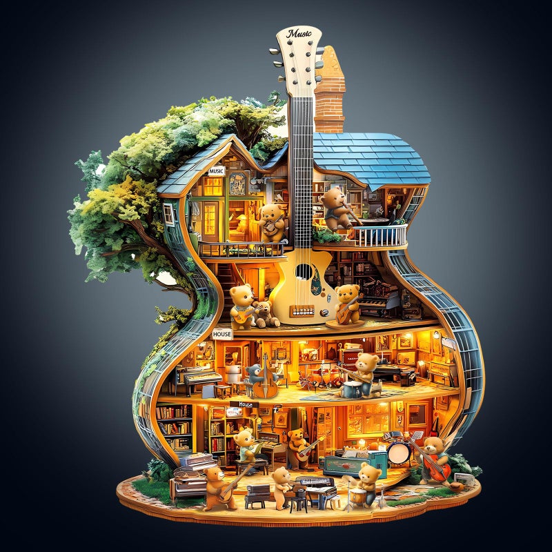 WOODBESTS Wooden Puzzles for Adults 70 Piece S 85 7in Music House Wood Puzzle Adult Unique Wooden Animal Jigsaw Puzzles Family Game and Birthday Gifts for Friend - Image 3