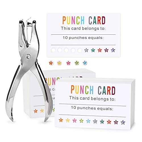 ONEDONE Reward Punch Cards Pack of 200 with Hole Puncher Behavior Incentive Awards for Teachers Kids Students Home Classroom School Business Loyalty Card - 3.5" x 2" - Image 1