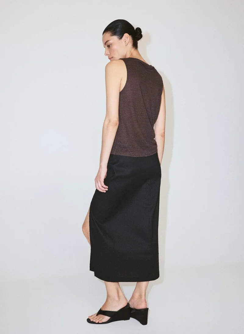 مانجو Linen Top With Draped Neckline
