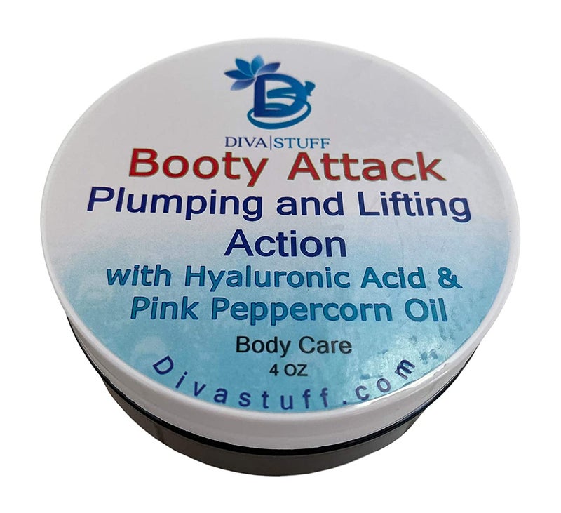 Diva Stuff Booty Attack Plumping Lifting and Smoothing Cream With Hyaluronic Acid and Pink Peppercorn Oil 4 oz