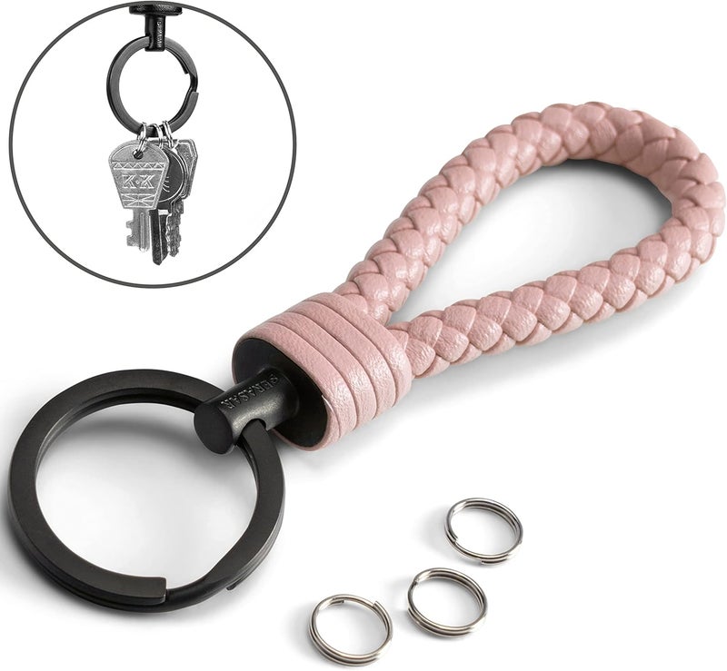 SERASAR Women Leather Keychain With Stainless Steel Key Holder - Additional Rings For Small Keys - Ideal For Car, Motorcycle, Bicycle & House - Keyfob With Gift Box - Image 4