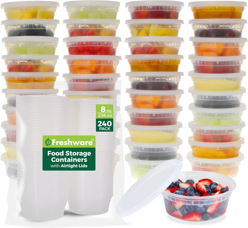 Freshware Food Storage Containers 240 Set 8 oz Plastic Deli Containers with Lids Slime Soup Meal Prep Containers  BPA Free  Stackable  Leakproof  MicrowaveDishwasherFreezer Safe - Image 1