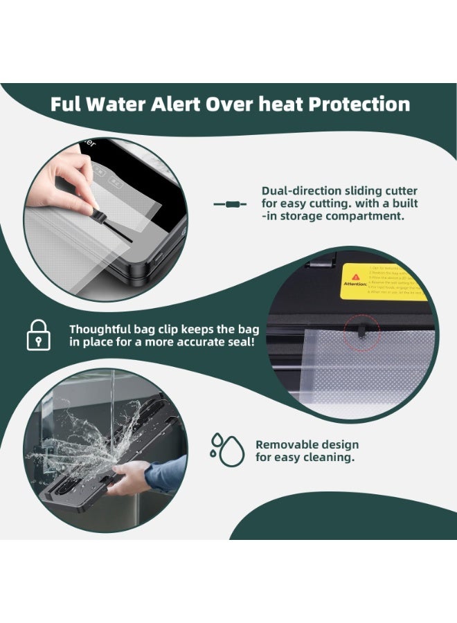والالا آلة تغليف الطعام المفرغ من الهواء 6 في 1 مع 50 كيسًا وقاطع مدمج، متعددة الوظائف، شفط قوي، غلق تلقائي، أوضاع تجفيف ورطوبة، مثالية للاستخدام في المطبخ المنزلي وتخزين الطعام والطهي بالتفريغ - Image 4