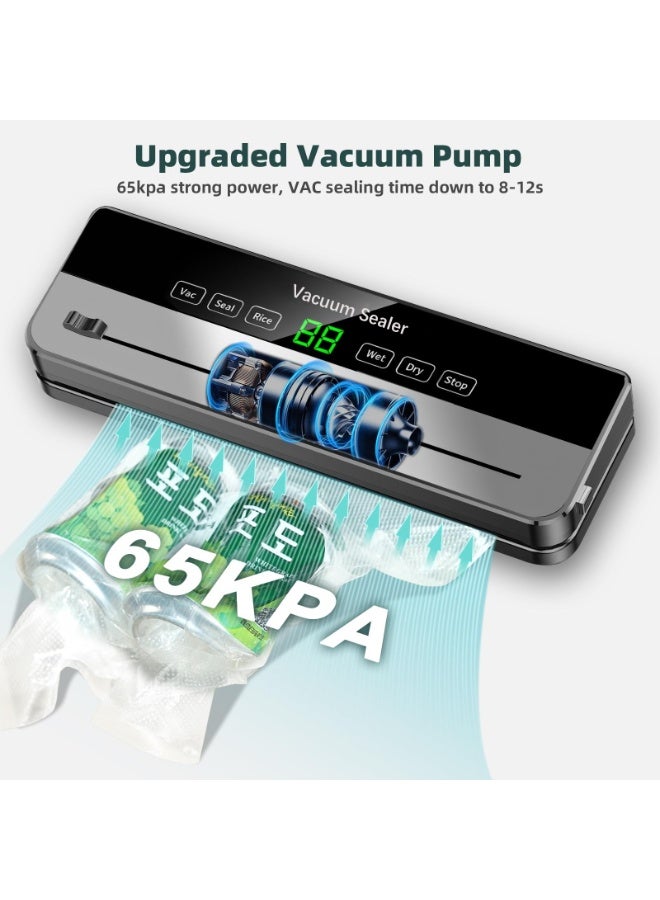 والالا آلة تغليف الطعام المفرغ من الهواء 6 في 1 مع 50 كيسًا وقاطع مدمج، متعددة الوظائف، شفط قوي، غلق تلقائي، أوضاع تجفيف ورطوبة، مثالية للاستخدام في المطبخ المنزلي وتخزين الطعام والطهي بالتفريغ - Image 3