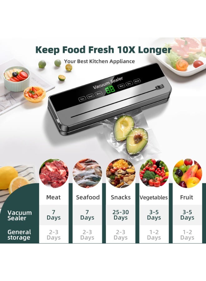 والالا آلة تغليف الطعام المفرغ من الهواء 6 في 1 مع 50 كيسًا وقاطع مدمج، متعددة الوظائف، شفط قوي، غلق تلقائي، أوضاع تجفيف ورطوبة، مثالية للاستخدام في المطبخ المنزلي وتخزين الطعام والطهي بالتفريغ - Image 5