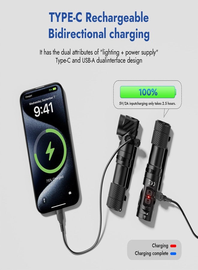 WUBEN L1 Rechargeable Flashlight High Lumens, 2000 Lumen Bright Tactical Flashlight, Dual Light Sources Pocket Flashlight, IP68 Waterproof Magnetic Camping Flashlight for Home Outdoors Emergency (P9) - Image 3