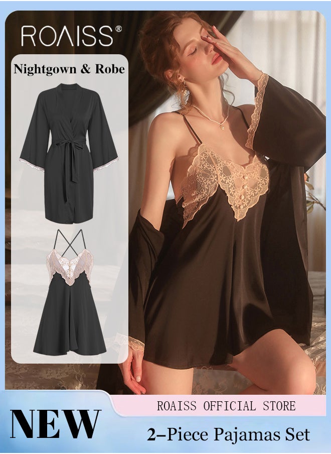 2-Piece Set of Women Pajamas with V-Neck Design Women Home Wear Set Same Color Outer Robe and Lace Element Nightgown - pzsku/Z6B186E9CFEC11CF95A3CZ/45/_/1715571160/1bd2b507-226e-426a-bc58-2977aa469b75