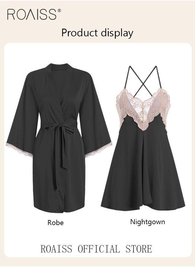 2-Piece Set of Women Pajamas with V-Neck Design Women Home Wear Set Same Color Outer Robe and Lace Element Nightgown - pzsku/Z6B186E9CFEC11CF95A3CZ/45/_/1724810008/deef880f-7627-443c-96cf-afe92938d52c