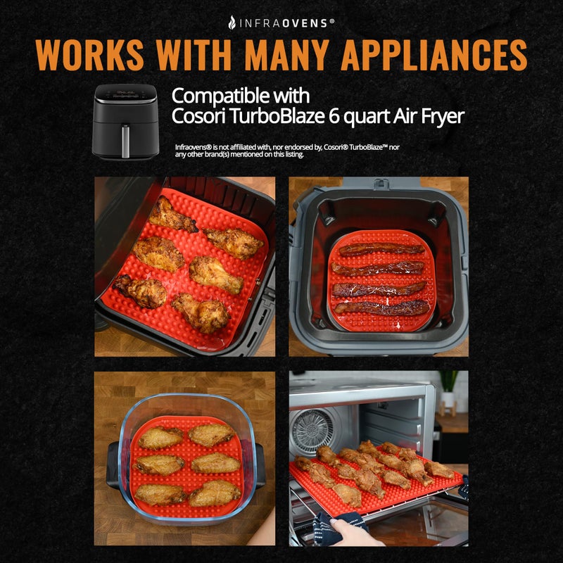 INFRAOVENS Reusable Air Fryer Liners for Cosori TurboBlaze 6QT Silicone Mat & Fiberglass Grill Liner and Mesh, BPA & PFOA-Free, Heat Resistant, Non-Stick, Dishwasher Safe, Protects Basket & Easy Clean-Up - Image 4