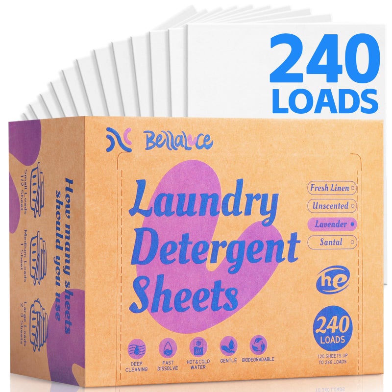 Bellaluce Laundry Detergent Sheets - 240 Loads Girls Lavender Laundry Sheets for Dorm,College,Home, Hotel,Apartment,Camping,Cruise,Road Trip,Beach Vacation,Backpack,Small Space, Family School Travel Essentials - Image 1