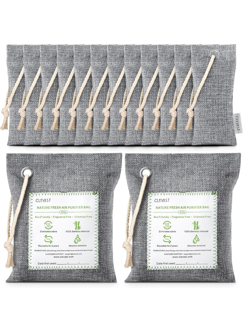 CLEVAST 14 Pack Activated Bamboo Charcoal Air Purifying Bags(2x200g, 12x50g), Natural Fresh Odor Absorber, Deodorizer and Moisture Eliminator, Air Purifier for Home, Closet, Shoe, Car Air freshener  - Image 1