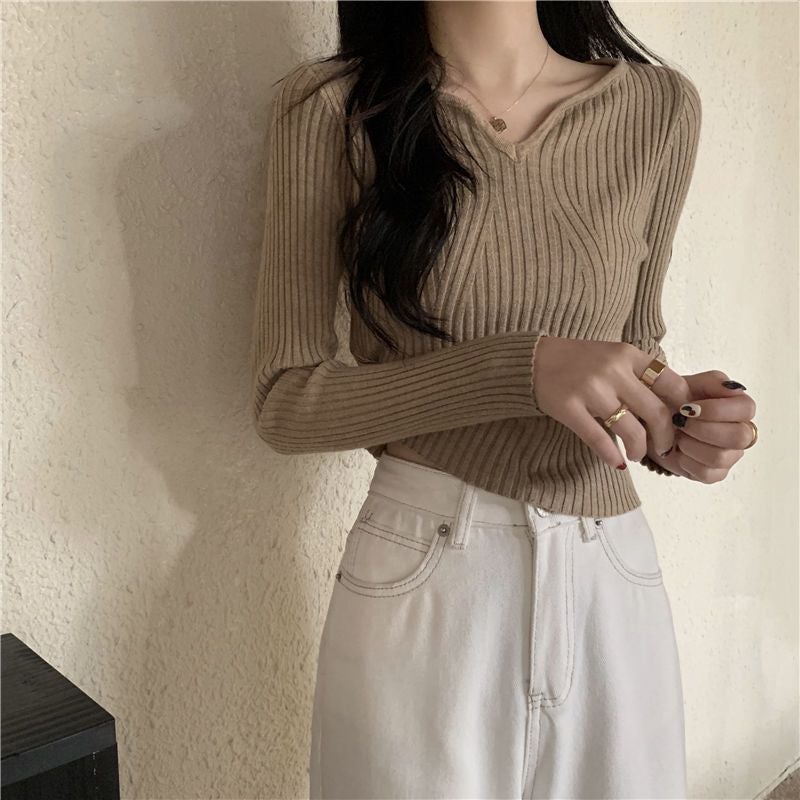 Low Collar Black Base Shirt Womens Spring 2024 New Style Interior Fashion Fashionable Western Style Sweater Unique Knitted Top Grey - Image 2