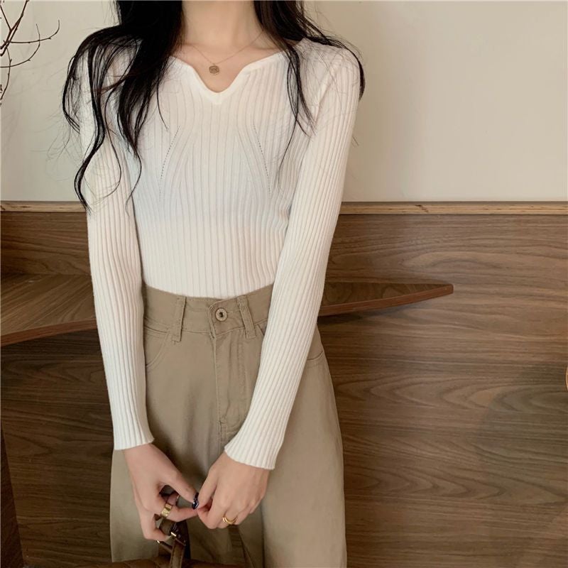 Low Collar Black Base Shirt Womens Spring 2024 New Style Interior Fashion Fashionable Western Style Sweater Unique Knitted Top Grey - Image 3