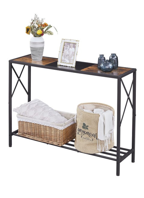Console Table with Power Outlet Simple Adjustable Sofa Table with Storage Shelf and Home Coffee Corner Display Entryway Table For Couch Hallway Entrance Living Room 106X30X76 CM