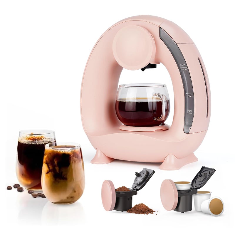 BENFUCHEN صانعة القهوة الفردية BENFUCHEN، 2 في 1 ماكينة قهوة كوب واحد متوافقة مع كبسولات K-Cup و القهوة المطحونة/الشاي، تصميم مدمج، 4-8 أونص، وردي - Image 1