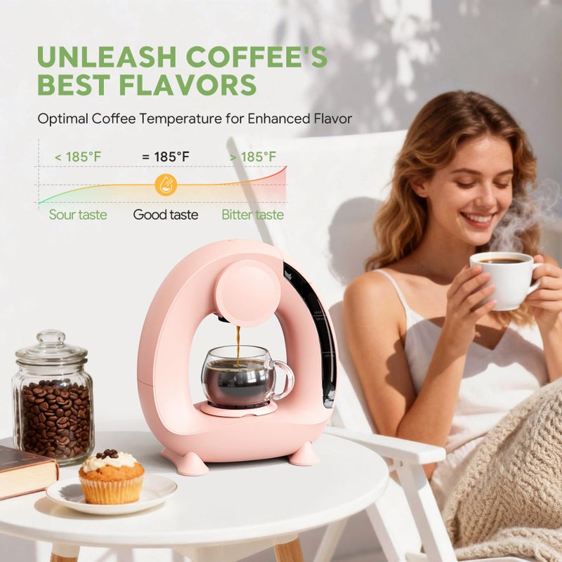 BENFUCHEN صانعة القهوة الفردية BENFUCHEN، 2 في 1 ماكينة قهوة كوب واحد متوافقة مع كبسولات K-Cup و القهوة المطحونة/الشاي، تصميم مدمج، 4-8 أونص، وردي - Image 4