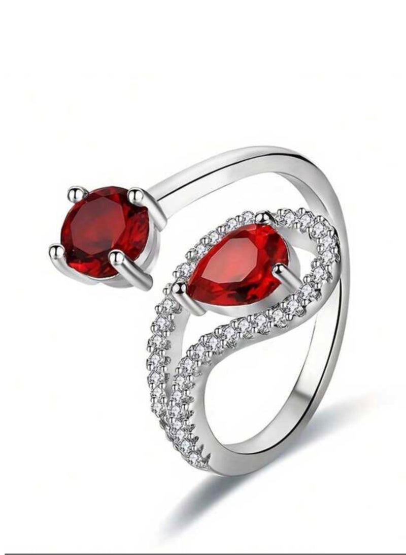 إيكوال خاتم نسائي فاخر وأنيق باللون الفضي مرصع بالزركون بمقاس بموحد - Image 1