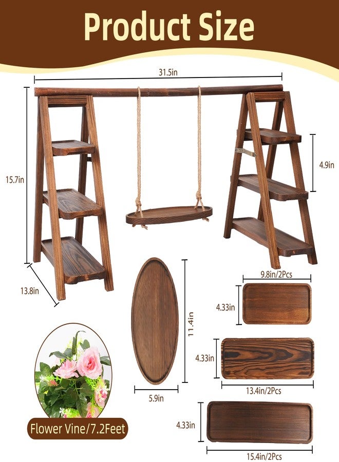 Yimerlen Wooden Cupcake Stand, 3 Tier Dessert Display Serving Tray with Swing and Flower Decoration, Foldable Tiered Ladders Stand for Party, Birthday, Wedding, Baby Shower, Table Food Display for Fruit Bread - Image 3