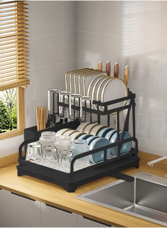 MIXDE Dish Drying Rack - 2 Tier Dish Rack with Drainboard for Kitchen Counter Detachable Dish Drainer Kitchen Organizer Rack with Utensil Holder and Cup Rack  - Image 3