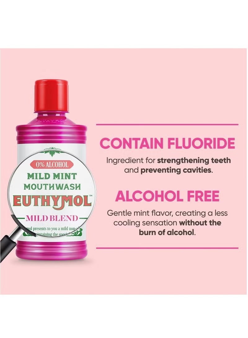 Euthymol Mouthwash Mild Mint 500ml, Contains Fluoride Alcohol-Free, Distinctive Strong Taste Flavour, Reduce Plaque Gingival Clean Healthy Teeth Gums, Freshens Breath Refreshing Daily Oral Dental Care - Image 2