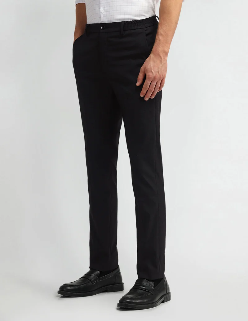 Arrow Charcoal Melang Slim Fit Elasticated Trousers for Men | Best Price UAE