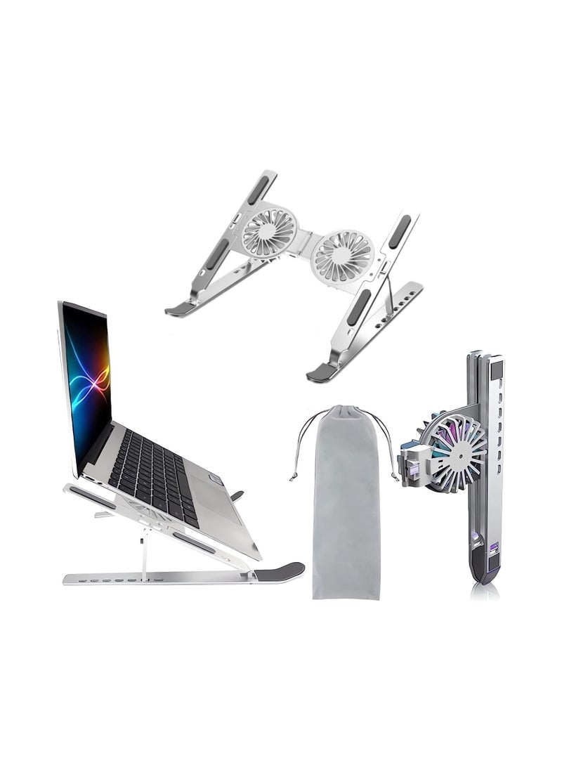 Generic Adjustable Laptop Stand with Cooling Fan – Foldable Desktop Riser for 10–17 Inch Laptops, Silver 