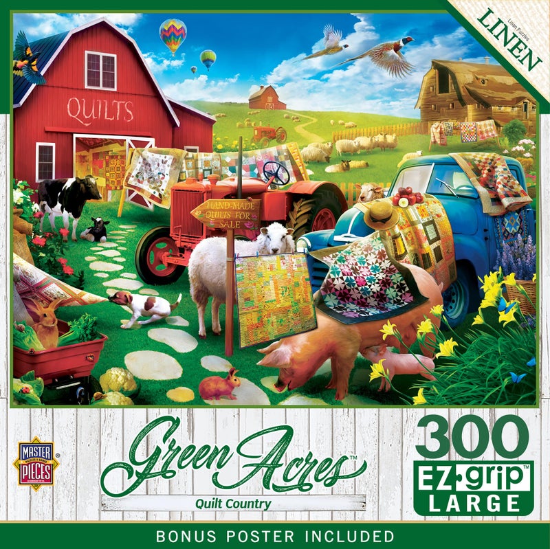 MasterPieces - 300 Piece Jigsaw Puzzle, Large EZ Grip Shapes, Quilt Country, Fun for Adults, Seniors, Family, Kids, Matte Finish, 18" x24 - Image 1