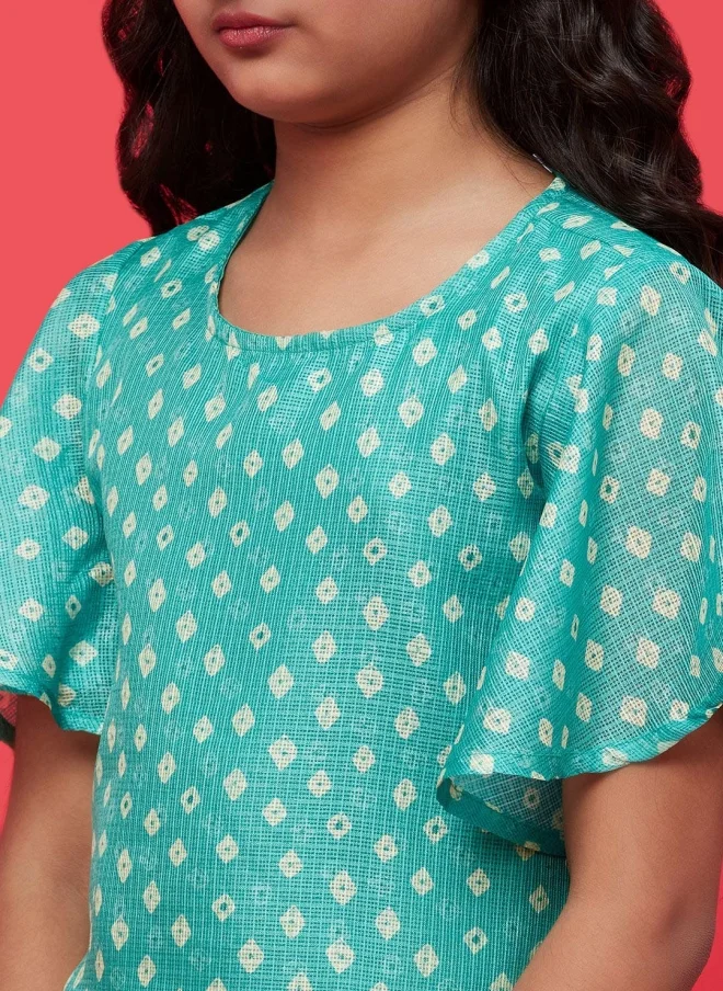 AKS Girls Bandhani Printed Kurta Set with Dupatta