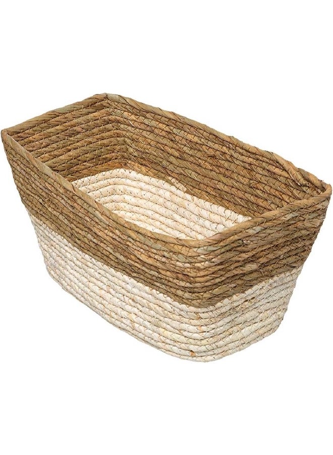 Five Simply Smart Two Tone Rectangular Breaded Storage Laundry Basket White and Beige 31 x 15 cm 181240 - Image 3